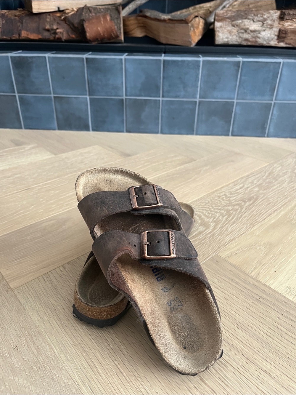 Birkenstock Dark Brown Two-Strap Buckle Sandals